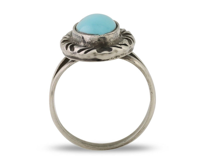 Navajo Ring 925 Silver Sleeping Beauty Turquoise Artist Signed SC C.80's