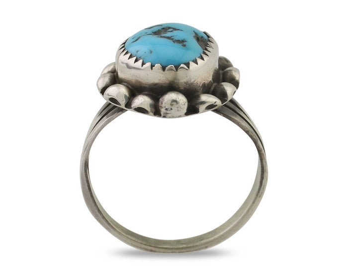 Navajo Ring 925 Silver Sleeping Beauty Turquoise Artist Signed SC C.80's