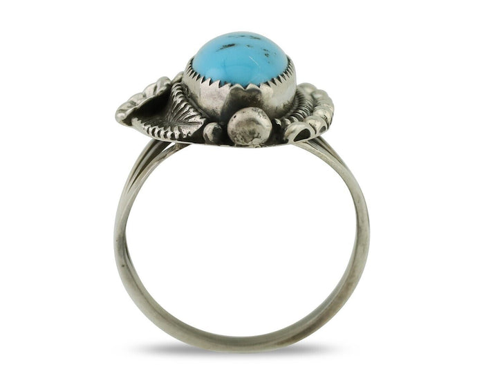 Navajo Ring 925 Silver Sleeping Beauty Turquoise Artist Signed SC C.80's
