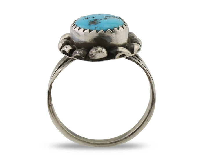 Navajo Ring 925 Silver Sleeping Beauty Turquoise Artist Signed SC C.80's