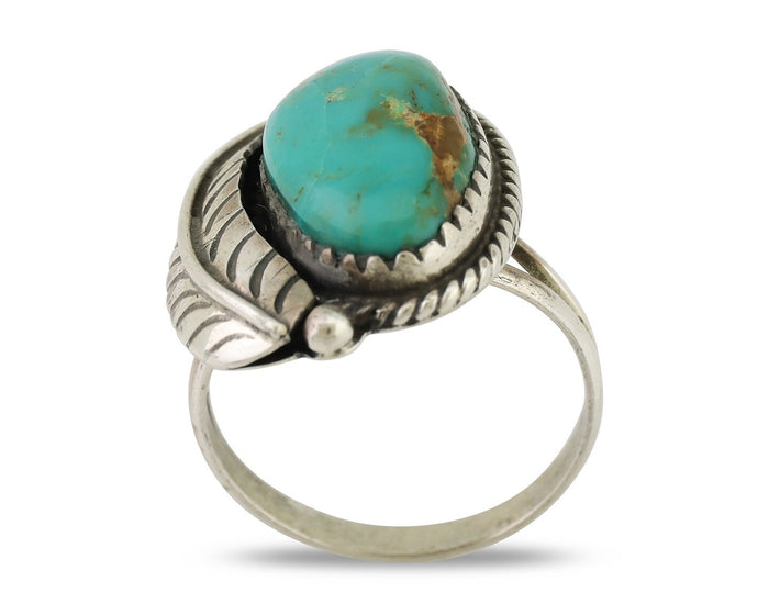 Navajo Ring 925 Silver Sleeping Beauty Turquoise Artist Signed SC C.80's