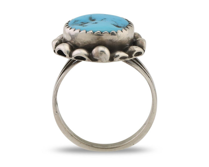 Navajo Ring 925 Silver Sleeping Beauty Turquoise Artist Signed SC C.80's
