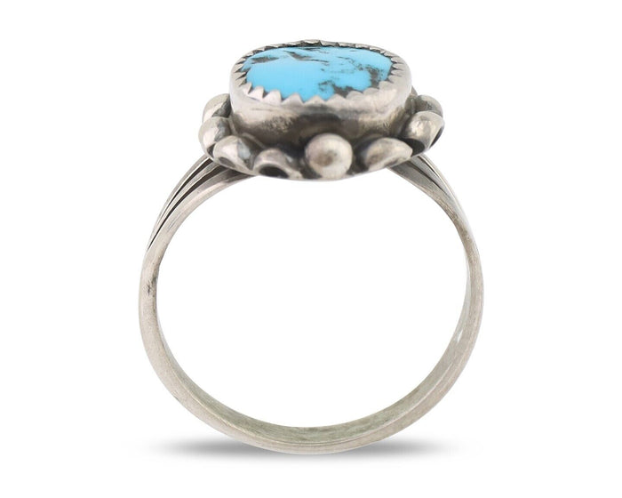Navajo Ring 925 Silver Sleeping Beauty Turquoise Artist Signed SC C.80's