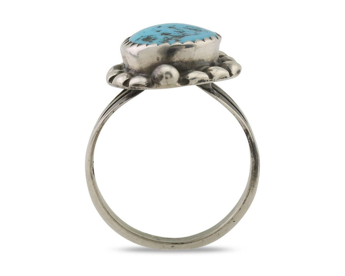 Navajo Ring 925 Silver Sleeping Beauty Turquoise Artist Signed SC C.80's