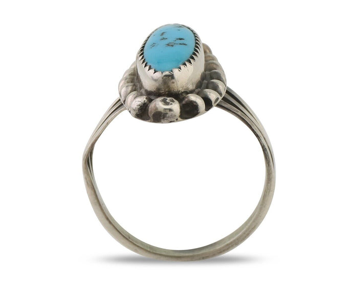Navajo Ring 925 Silver Sleeping Beauty Turquoise Artist Signed SC C.80's