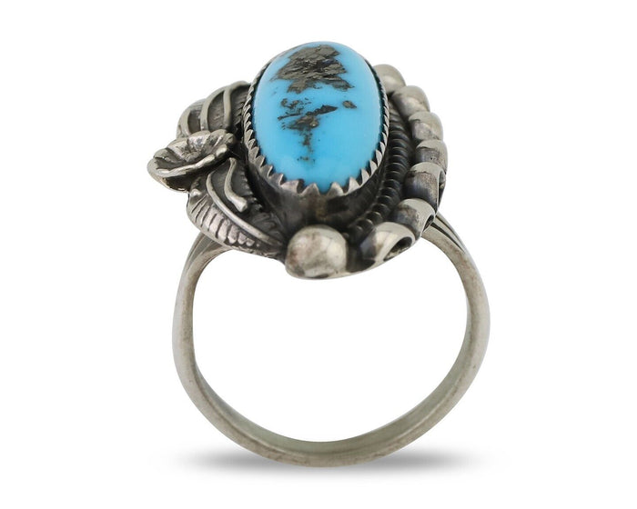 Navajo Ring 925 Silver Sleeping Beauty Turquoise Artist Signed SC C.80's