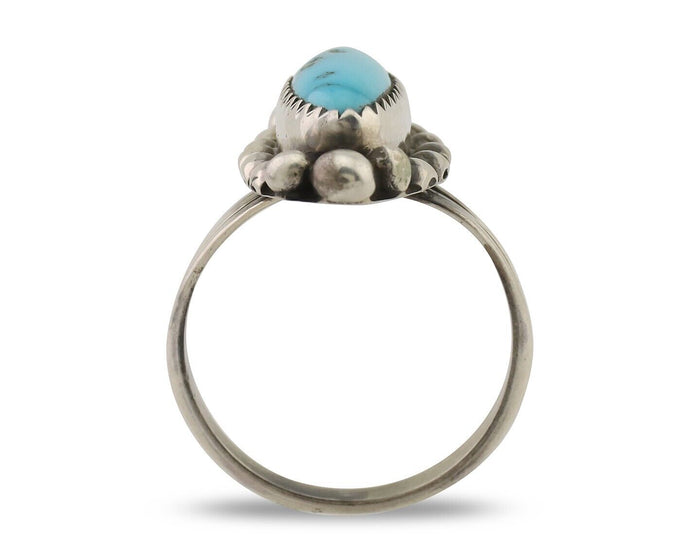 Navajo Ring 925 Silver Sleeping Beauty Turquoise Artist Signed SC C.80's
