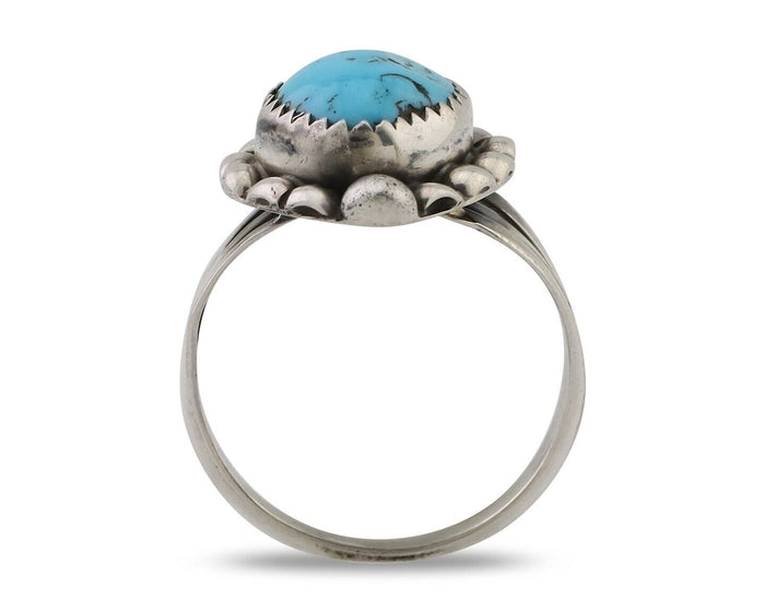Navajo Ring 925 Silver Sleeping Beauty Turquoise Artist Signed SC C.80's