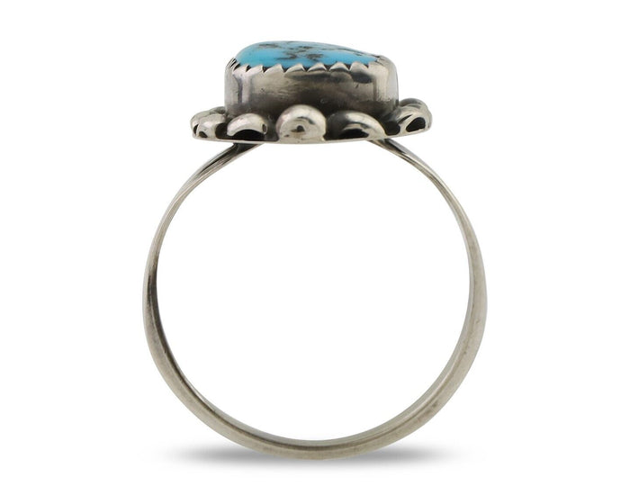 Navajo Ring 925 Silver Sleeping Beauty Turquoise Artist Signed SC C.80's