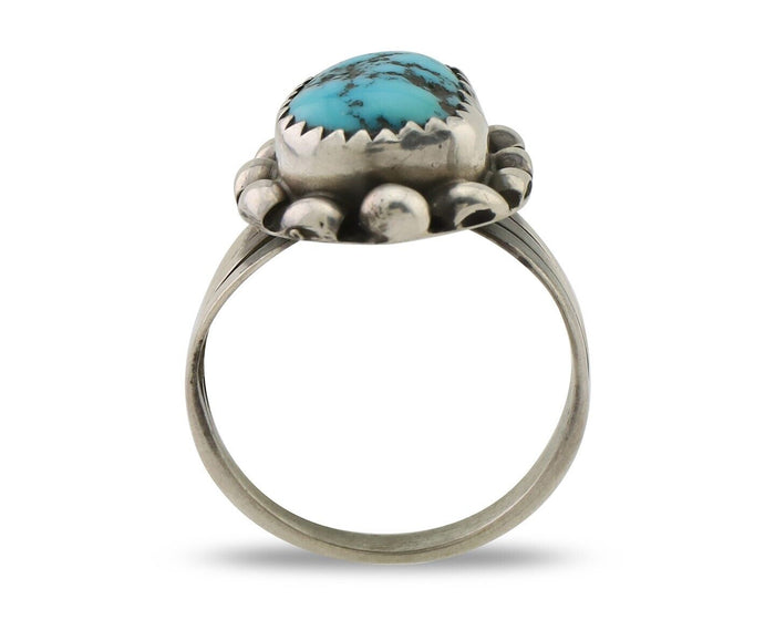 Navajo Ring 925 Silver Sleeping Beauty Turquoise Artist Signed SC C.80's