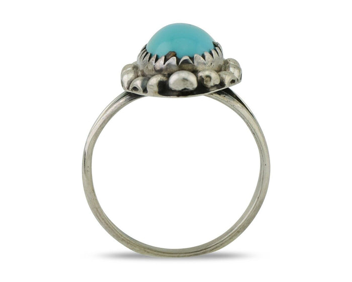 Navajo Ring 925 Silver Sleeping Beauty Turquoise Artist Signed SC C.80's