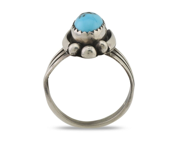 Navajo Ring 925 Silver Sleeping Beauty Turquoise Artist Signed SC C.80's