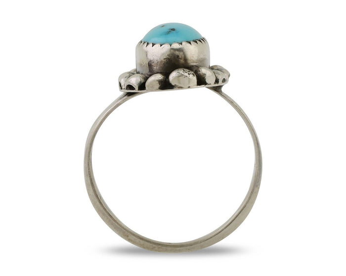 Navajo Ring 925 Silver Sleeping Beauty Turquoise Artist Signed SC C.80's