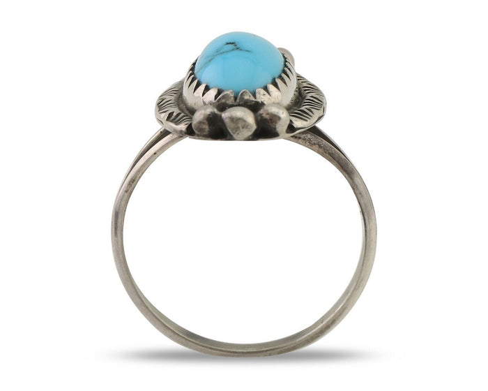 Navajo Ring 925 Silver Sleeping Beauty Turquoise Artist Signed SC C.80's