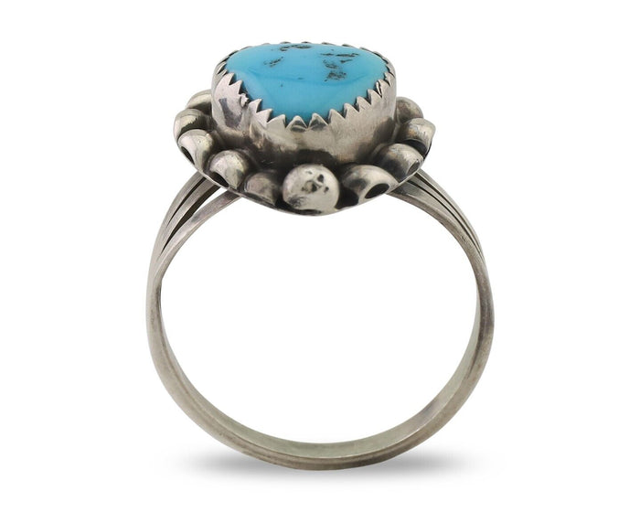 Navajo Ring 925 Silver Sleeping Beauty Turquoise Artist Signed SC C.80's