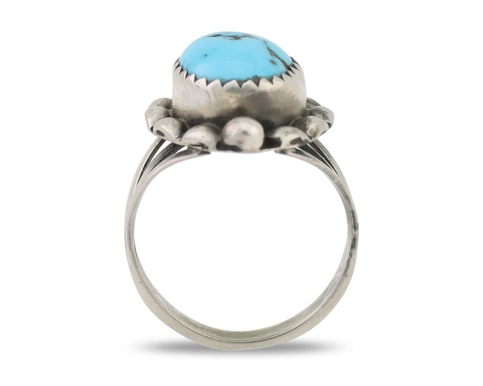 Navajo Ring 925 Silver Sleeping Beauty Turquoise Artist Signed SC C.80's