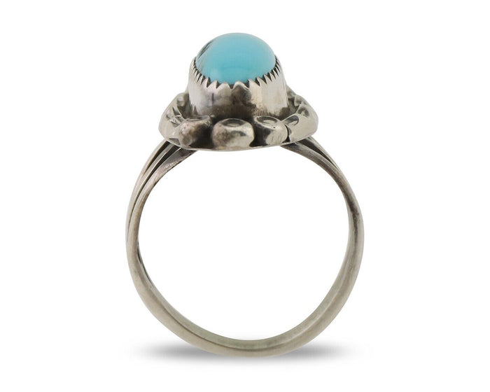 Navajo Ring 925 Silver Sleeping Beauty Turquoise Artist Signed SC C.80's