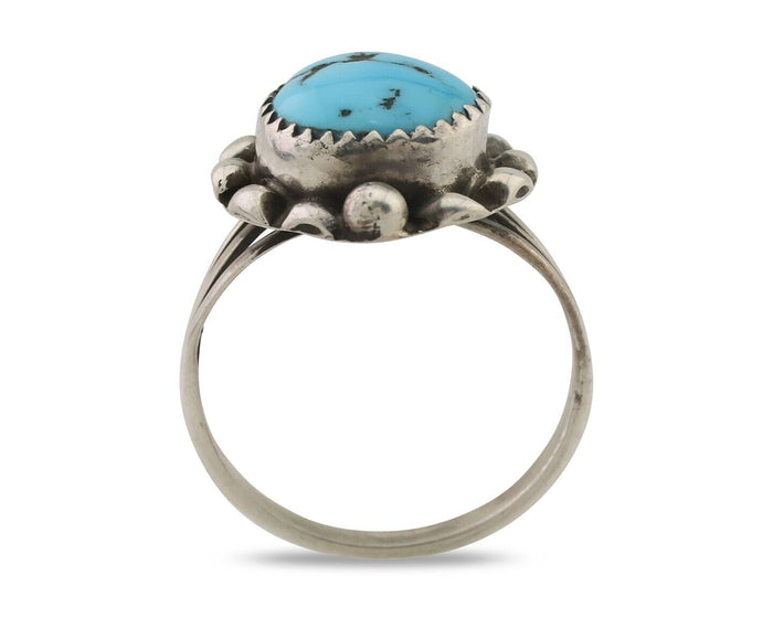 Navajo Ring 925 Silver Sleeping Beauty Turquoise Artist Signed SC C.80's