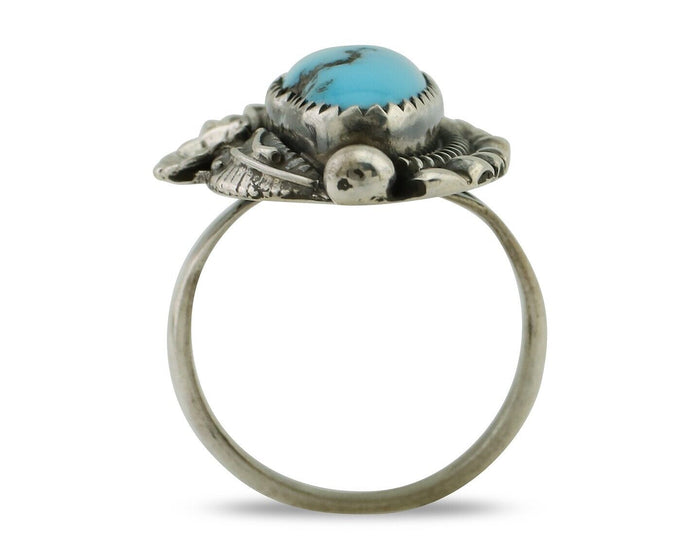Navajo Ring 925 Silver Sleeping Beauty Turquoise Artist Signed SC C.80's