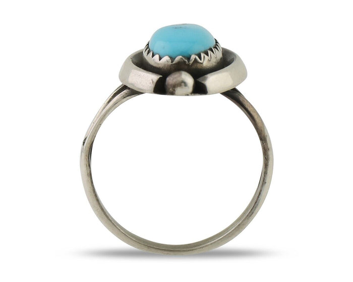 Navajo Ring 925 Silver Sleeping Beauty Turquoise Artist Signed SC C.80's