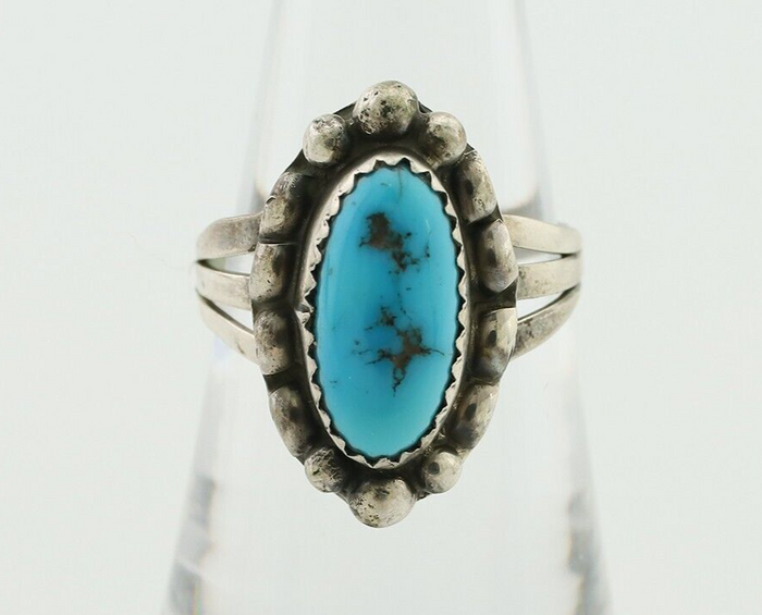 Navajo Ring 925 Silver Sleeping Beauty Turquoise Artist Signed SC C80s