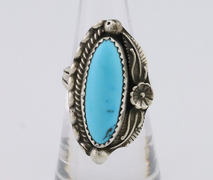 Navajo Ring 925 Silver Sleeping Beauty Turquoise Artist Signed SC C.80's