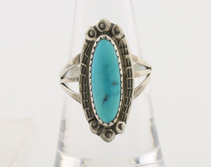 Navajo Ring 925 Silver Sleeping Beauty Turquoise Artist Signed SC C.80's