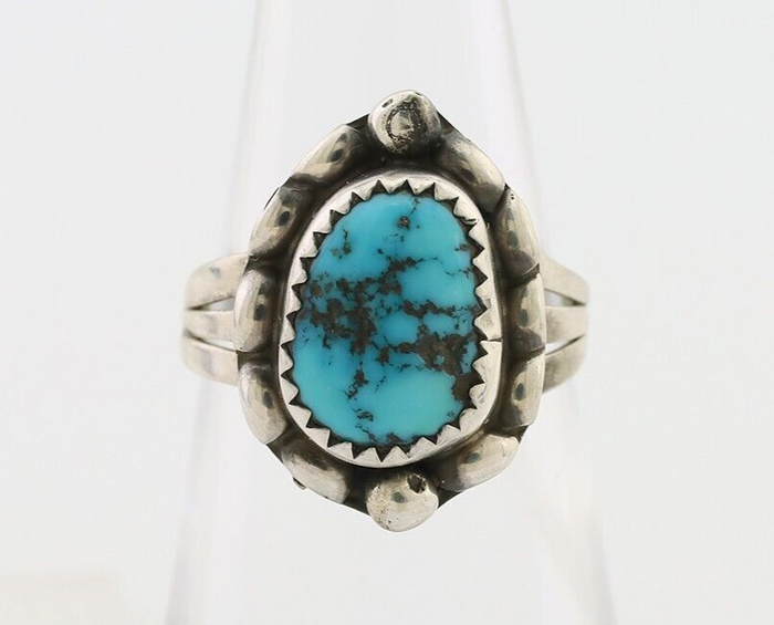 Navajo Ring 925 Silver Sleeping Beauty Turquoise Artist Signed SC C.80's