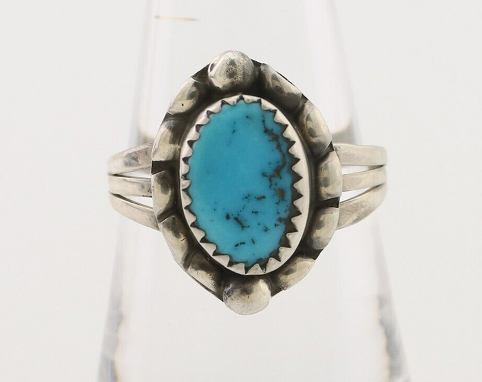 Navajo Ring 925 Silver Sleeping Beauty Turquoise Artist Signed SC C.80's