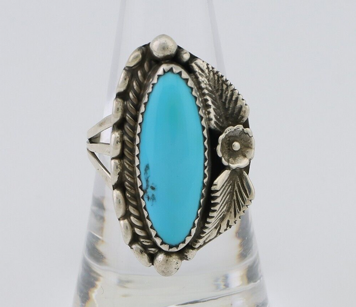 Navajo Ring 925 Silver Sleeping Beauty Turquoise Artist Signed SC C.80's