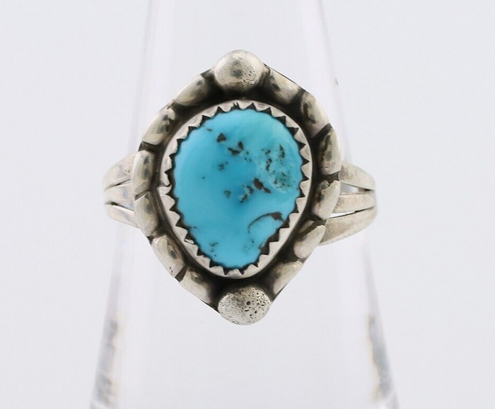Navajo Ring 925 Silver Sleeping Beauty Turquoise Artist Signed SC C.80's