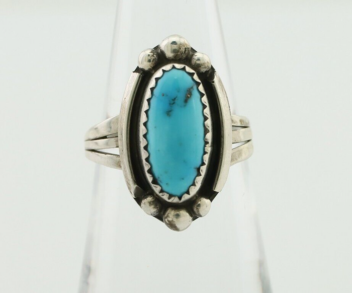 Navajo Ring 925 Silver Sleeping Beauty Turquoise Artist Signed SC C80s