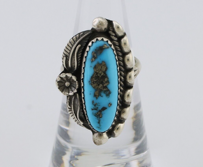 Navajo Ring 925 Silver Sleeping Beauty Turquoise Artist Signed SC C.80's