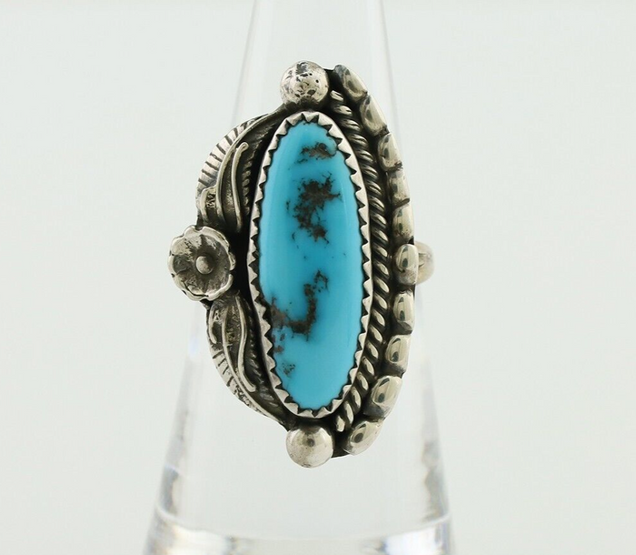 Navajo Ring 925 Silver Sleeping Beauty Turquoise Artist Signed SC C.80's