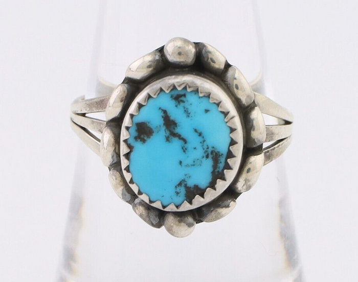 Navajo Ring 925 Silver Sleeping Beauty Turquoise Artist Signed SC C.80's