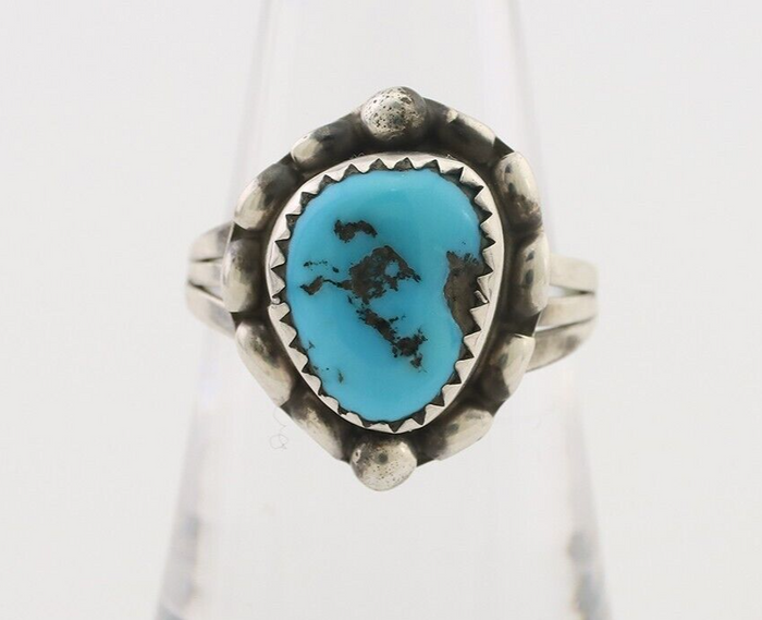 Navajo Ring 925 Silver Sleeping Beauty Turquoise Artist Signed SC C.80's