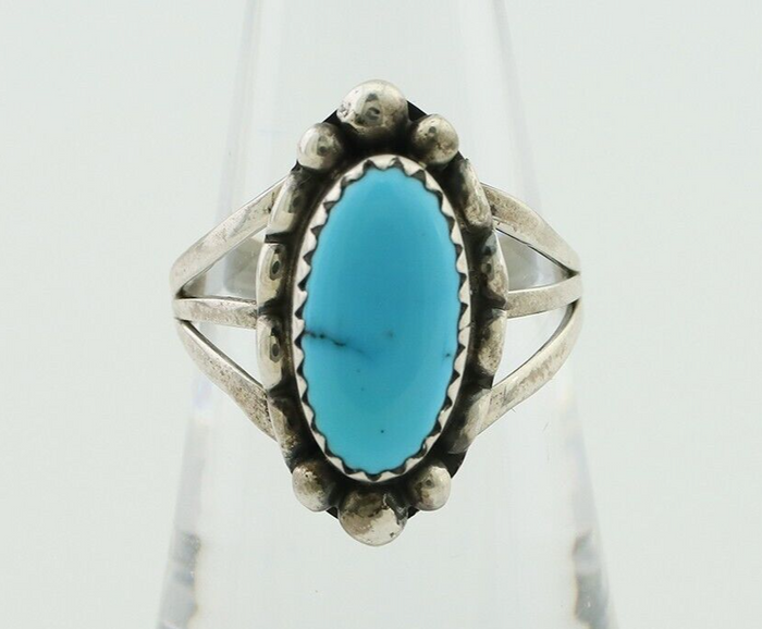 Navajo Ring 925 Silver Sleeping Beauty Turquoise Artist Signed SC C.80's