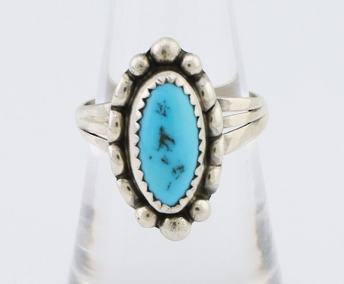 Navajo Ring 925 Silver Sleeping Beauty Turquoise Artist Signed SC C.80's