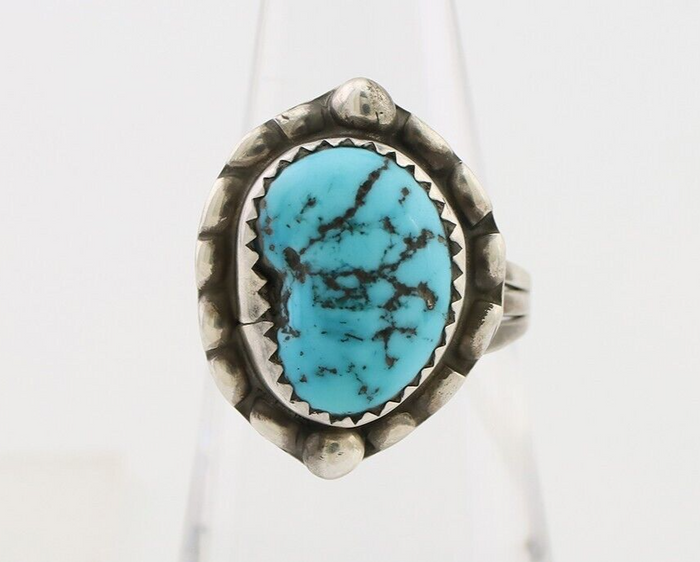 Navajo Ring 925 Silver Sleeping Beauty Turquoise Artist Signed SC C.80's