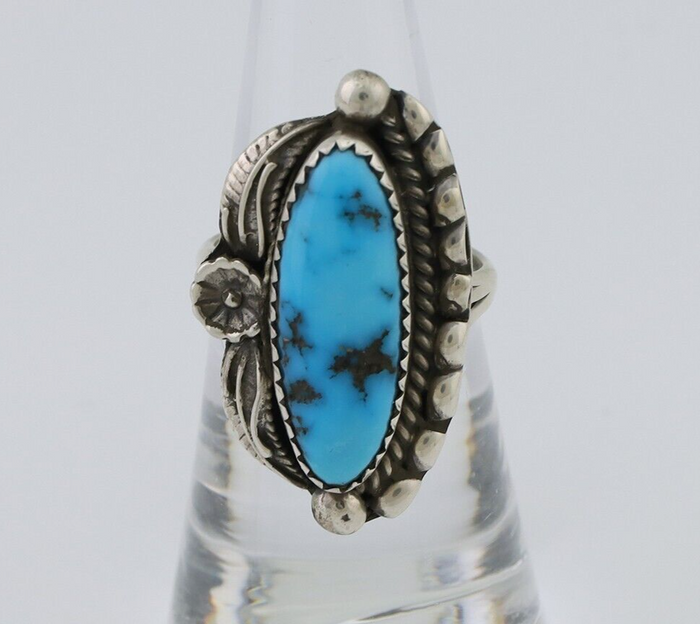 Navajo Ring 925 Silver Sleeping Beauty Turquoise Artist Signed SC C.80's