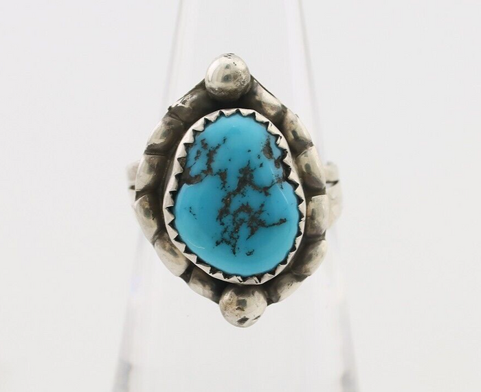 Navajo Ring 925 Silver Sleeping Beauty Turquoise Artist Signed SC C.80's