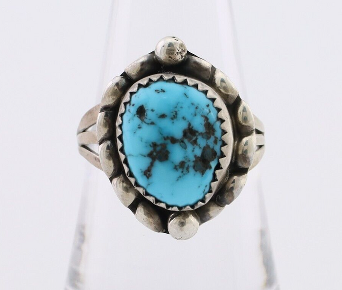 Navajo Ring 925 Silver Sleeping Beauty Turquoise Artist Signed SC C.80's