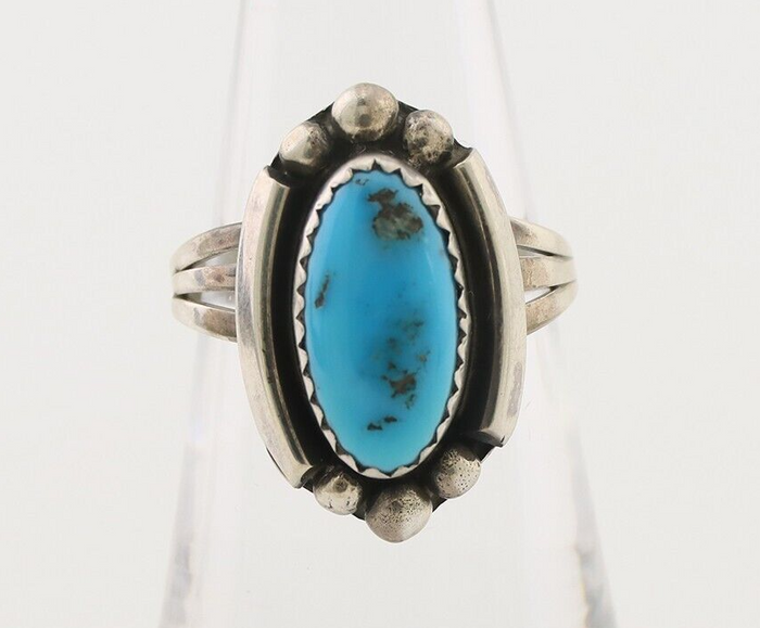 Navajo Ring 925 Silver Sleeping Beauty Turquoise Artist Signed SC C.80's