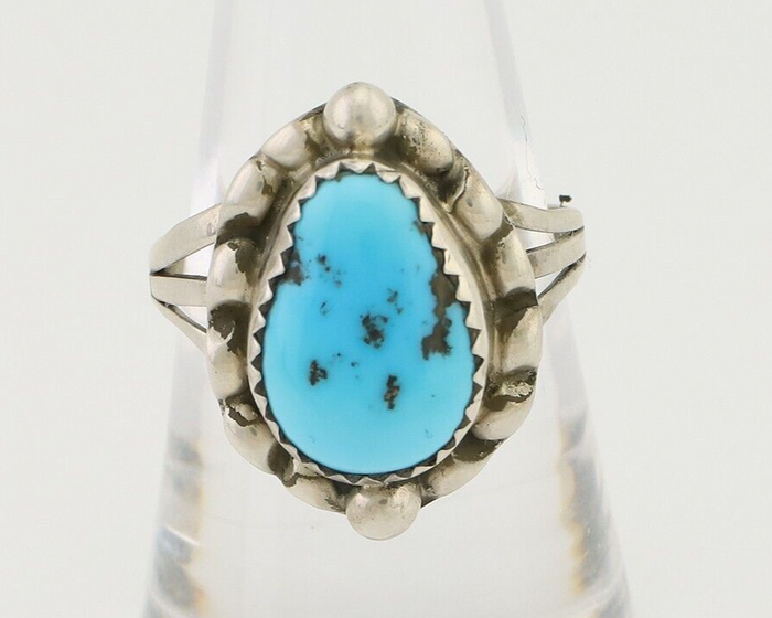 Navajo Ring 925 Silver Sleeping Beauty Turquoise Artist Signed SC C.80's