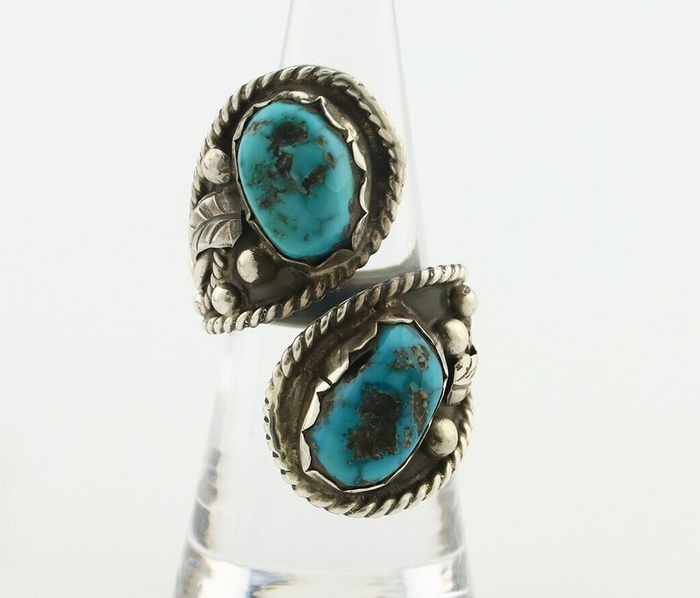 Navajo Ring 925 Silver Sleeping Beauty Turquoise Artist Signed SC C.80's