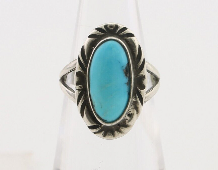 Navajo Ring 925 Silver Sleeping Beauty Turquoise Artist Signed SC C.80's