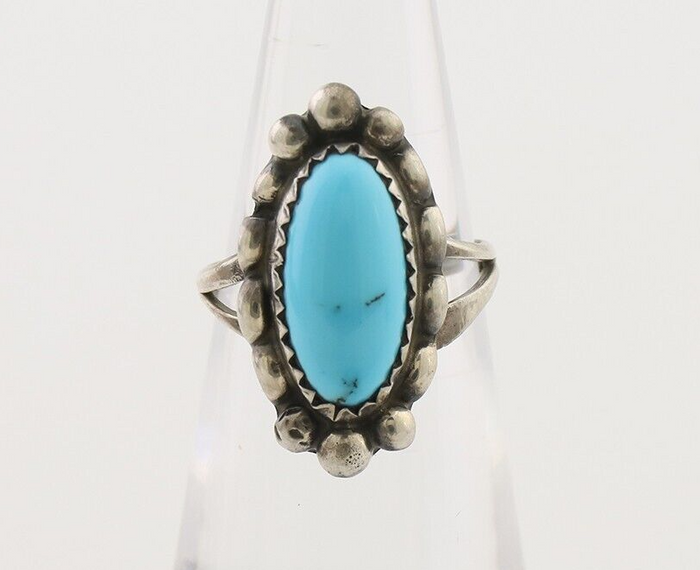 Navajo Ring 925 Silver Sleeping Beauty Turquoise Artist Signed SC C.80's