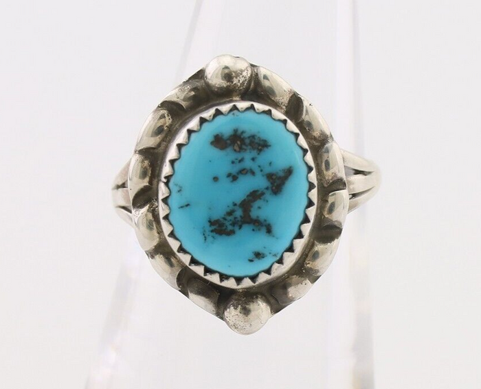 Navajo Ring 925 Silver Sleeping Beauty Turquoise Artist Signed SC C.80's