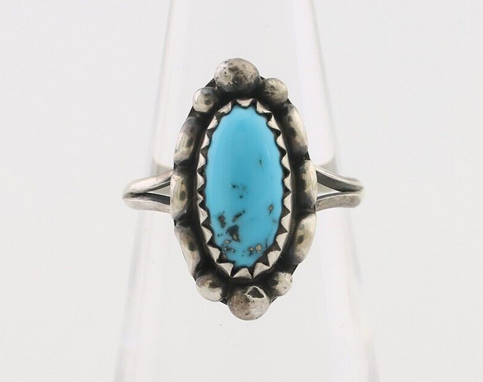 Navajo Ring 925 Silver Sleeping Beauty Turquoise Artist Signed SC C.80's