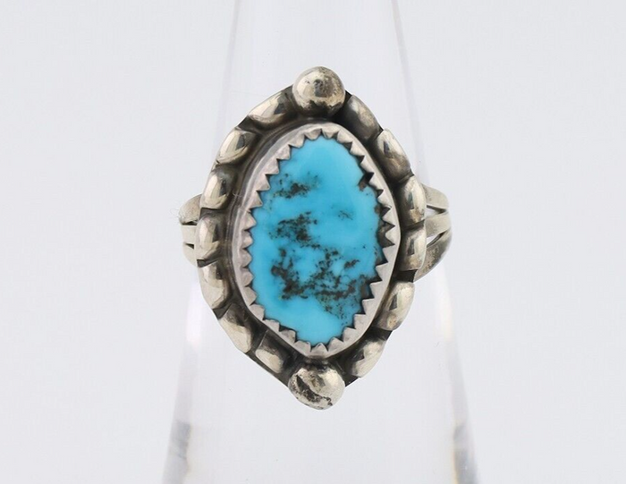 Navajo Ring 925 Silver Sleeping Beauty Turquoise Artist Signed SC C.80's